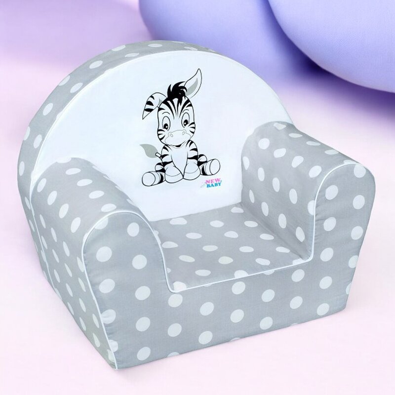 Fotoliu din burete, New Baby, Pentru copii, 42x53, Din spuma, Cu husa din bumbac, 9 luni - 5 ani, Zebra Grey