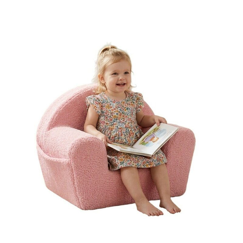 Fotoliu din burete, New Baby, Pentru copii, Cu buzunar lateral, Cu Husa detasabila, Din materiale certificate Oeko Tex Standard 100, Teddy Pink