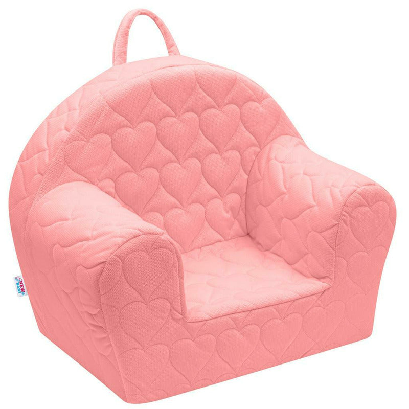 Fotoliu din burete, New Baby, Hearts, Pentru copii, Cu buzunar lateral, Din tesatura de catifea, Cu Husa detasabila, Din materiale certificate Oeko Tex Standard 100, 9 luni - 5 ani, Pink