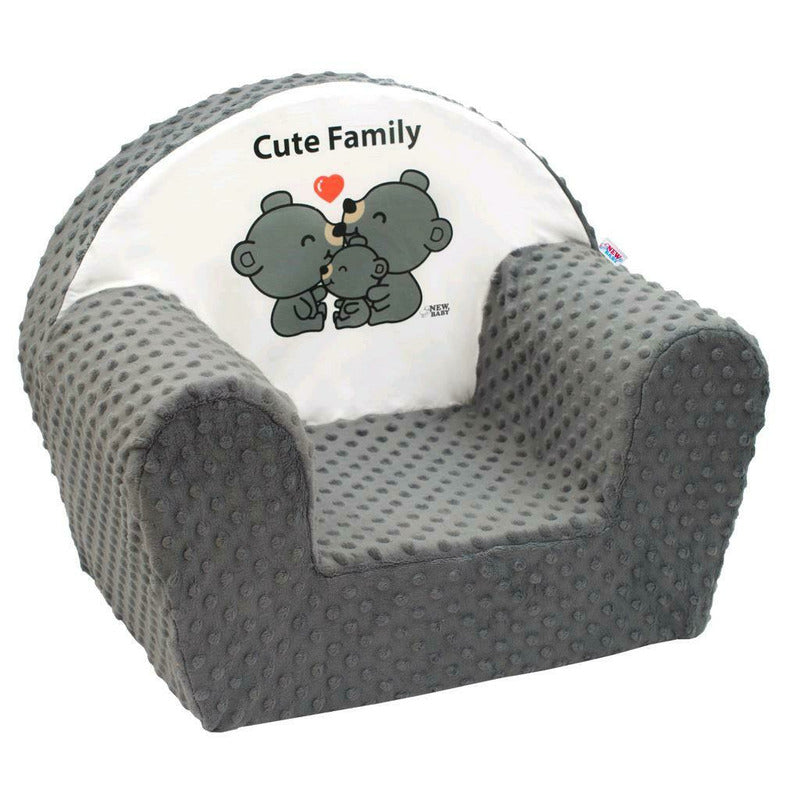 Fotoliu din burete, New Baby, Cute Family, Pentru copii, Din tesatura minky, 9 luni - 5 ani, Cu Husa detasabila, Gray - gogobaby.ro