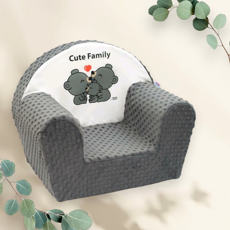 Fotoliu din burete, New Baby, Cute Family, Pentru copii, Din tesatura minky, 9 luni - 5 ani, Cu Husa detasabila, Gray - gogobaby.ro