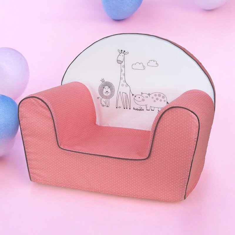 Fotoliu din burete, Bubaba, pentru copii Safari Pink, Bubaba, 9 luni - 5 ani, Cu Husa detasabila - gogobaby.ro