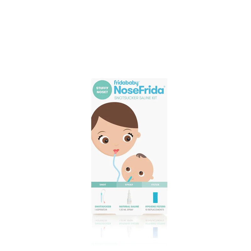 Kit aspirator nazal, FridaBaby, 3 in 1, Cu spray cu apa de mare, 10 filtre igienice, Testat si recomandat de pediatrii suedezi, Fara ftalati si BPA, Transparent - gogobaby.ro
