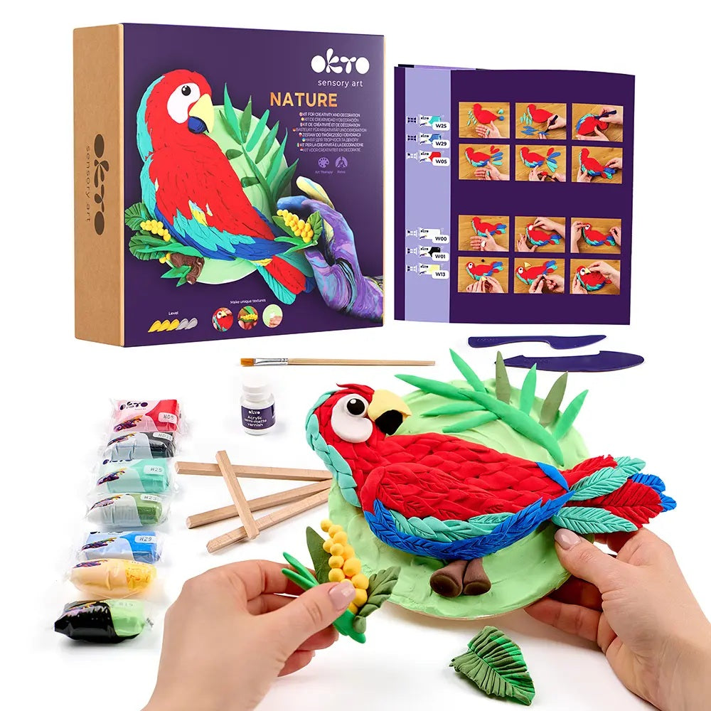Set pictura 3D cu argila usoara, Nature - Macaw - gogobaby.ro