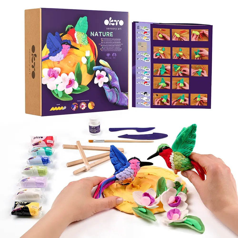Set pictura 3D cu argila usoara, Nature - Hummingbirds - gogobaby.ro