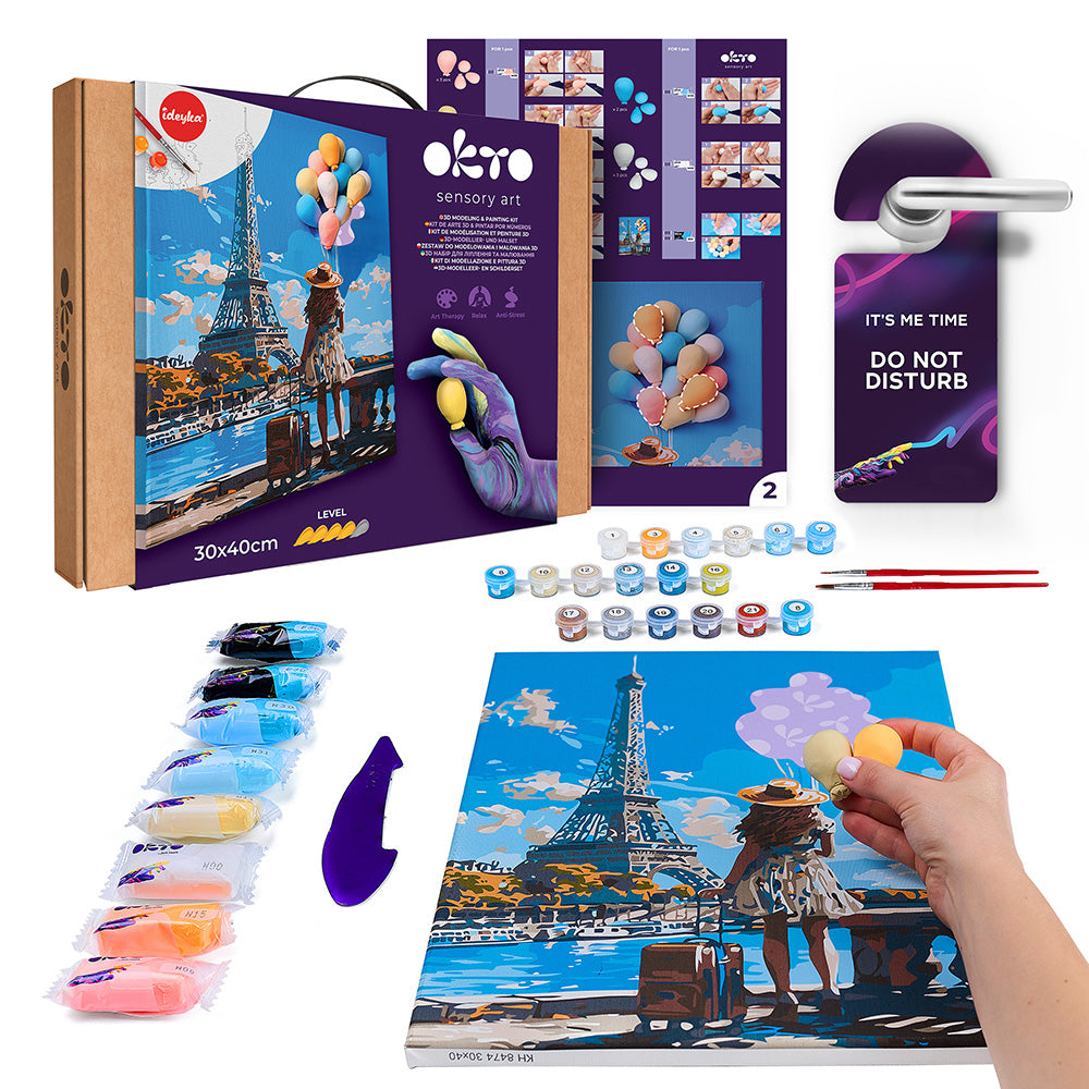 Set pictura si modelare 3D cu argila usoara, 30*40 cm - Greetings from Paris