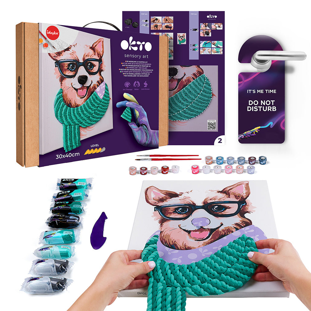 Set pictura si modelare 3D cu argila usoara, 30*40 cm - Fashion Corgi