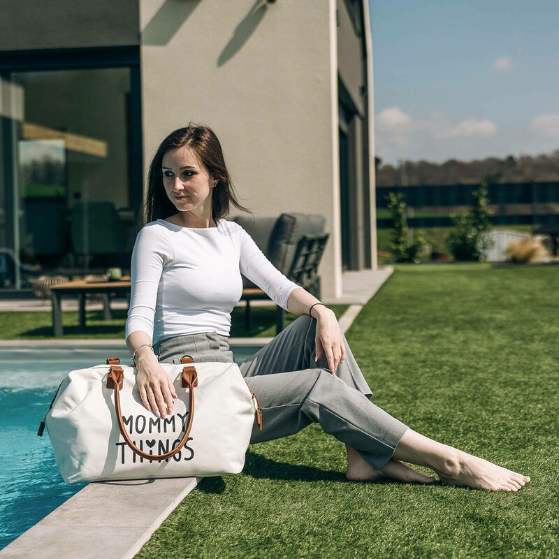 Geanta mamici, FreeON, Mommy things, Spatioasa si practica, Cu multiple buzunare, Include si 2 genti mai mici, Beige - gogobaby.ro