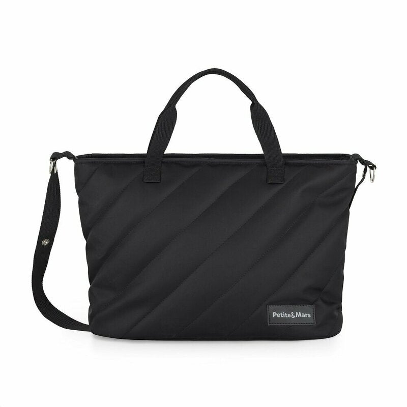 Geanta pentru mamici, Petite&Mars, Mia , Compartimente multiple, Buzunare interioare si exterioare- inclusiv termice, Curea de umar, Sistem de prindere pe carucior, 38 x 27 x 14 cm, Negru