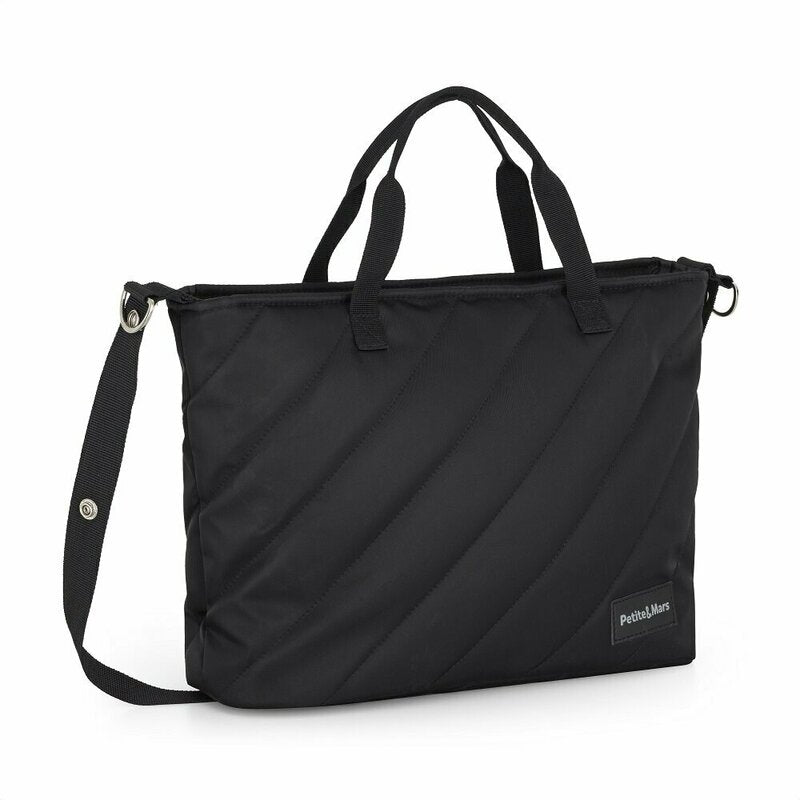 Geanta pentru mamici, Petite&Mars, Mia , Compartimente multiple, Buzunare interioare si exterioare- inclusiv termice, Curea de umar, Sistem de prindere pe carucior, 38 x 27 x 14 cm, Negru