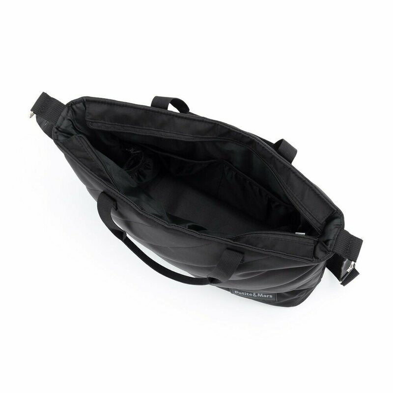 Geanta pentru mamici, Petite&Mars, Mia , Compartimente multiple, Buzunare interioare si exterioare- inclusiv termice, Curea de umar, Sistem de prindere pe carucior, 38 x 27 x 14 cm, Negru