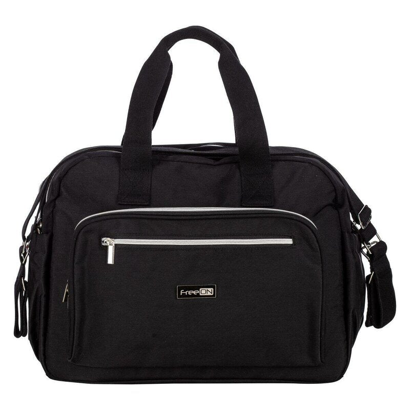 Geanta pentru scutece, FreeON, Style, Impermbeabila, Cu multiple buzunare, Dimensiune compacta, 39x32x18 cm, Black