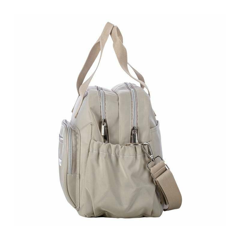 Geanta pentru scutece, FreeON, Style, Impermbeabila, Cu multiple buzunare, Dimensiune compacta, 39x32x18 cm, Grey/beige