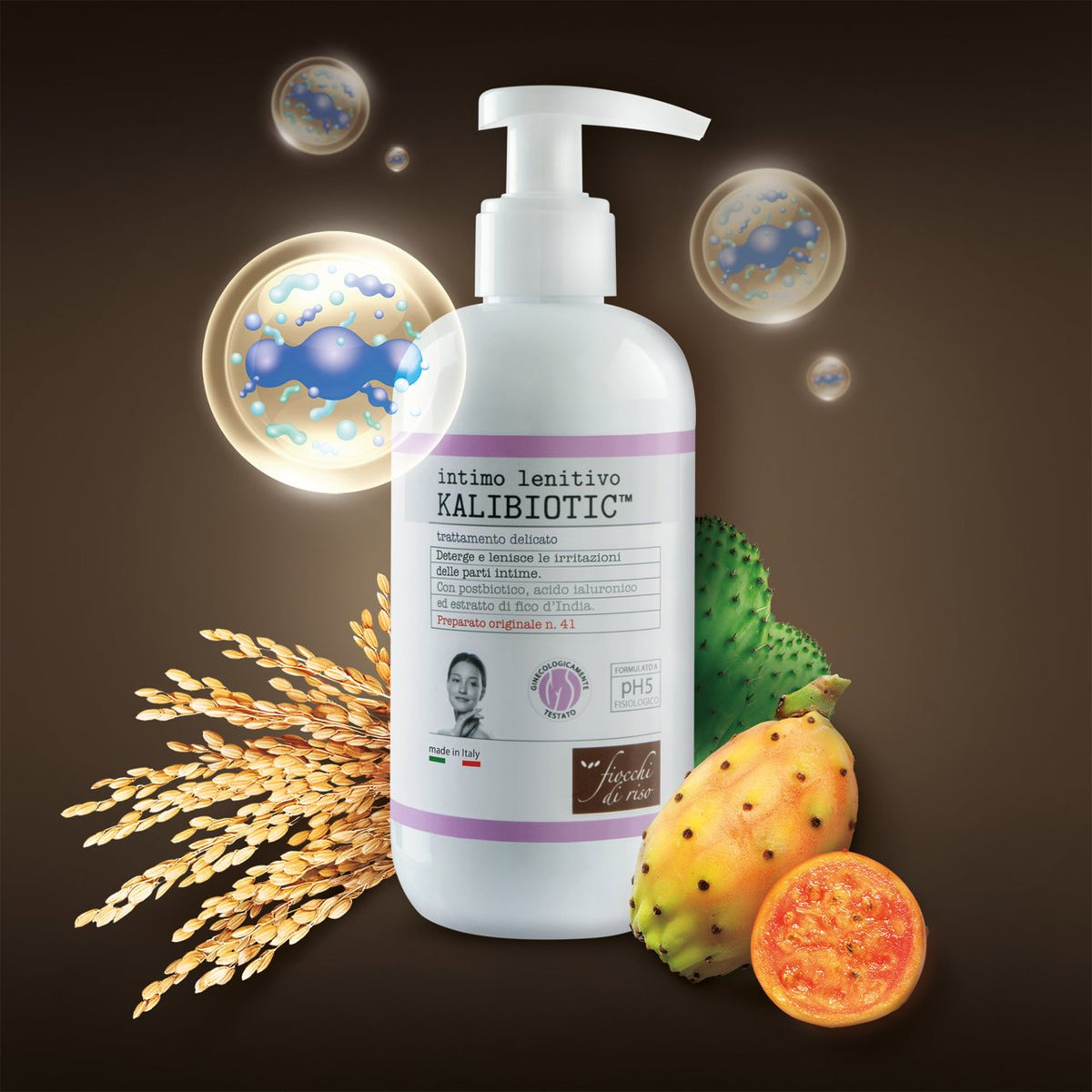 Gel de curatare intima Fiocchi di Riso Kalibiotic (fruct de cactus) pentru perioada menstruatiei, sarcina si post-partum, 240ml - gogobaby.ro