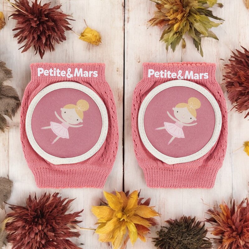 Genunchiere cu pernute, Petite&Mars, Cu elastic, Material respirabil, Stratul antiderapant, 13x10 cm, 6 luni+, Roz - gogobaby.ro