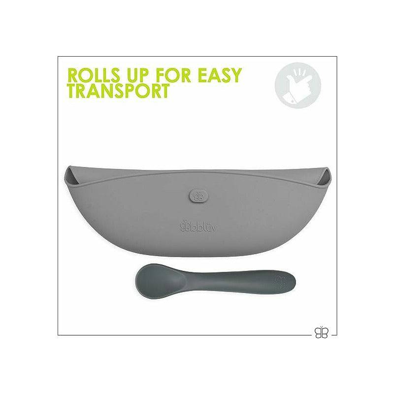 Set 2 bavete portabile, Bbluv, Poket, Cu buzunar, Cu lingurita inclusa, Fara BPA, Aqua/Grey - gogobaby.ro