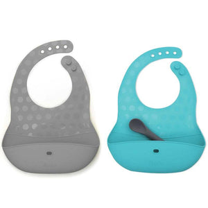 Set 2 bavete portabile, Bbluv, Poket, Cu buzunar, Cu lingurita inclusa, Fara BPA, Aqua/Grey - gogobaby.ro