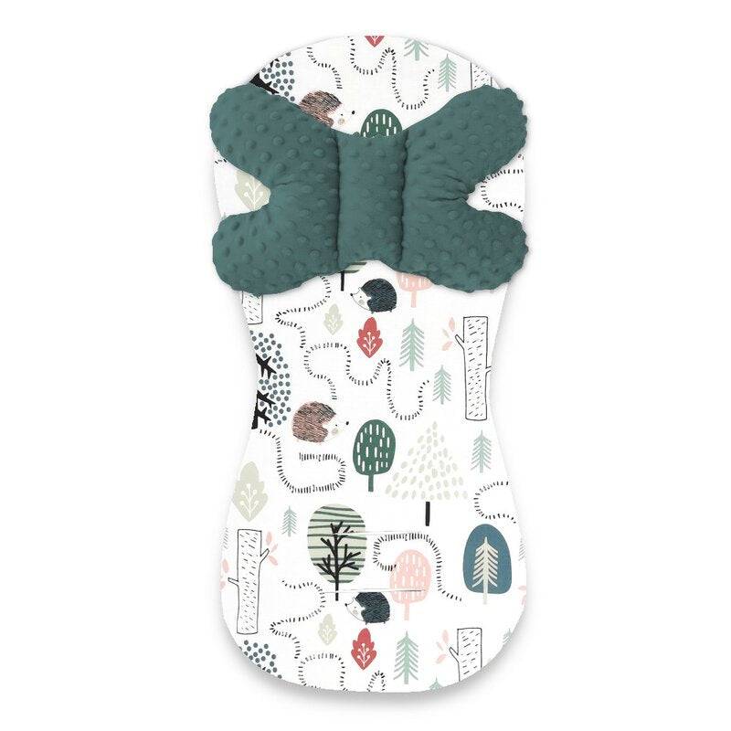 Protectie textila, Qmini, Pentru carucior, scaun auto si scaun de bicicleta, Cu perna Butterfly, Materiale certificate Oeko Tex Standard 100, Hedgehog