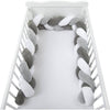 Protectie laterala, Bubaba, Pentru patut bebe, Tip Bumper impletit, Din bumbac, 235x15 cm, Conform cu standardul european EN 16780:2018, Grey White - gogobaby.ro