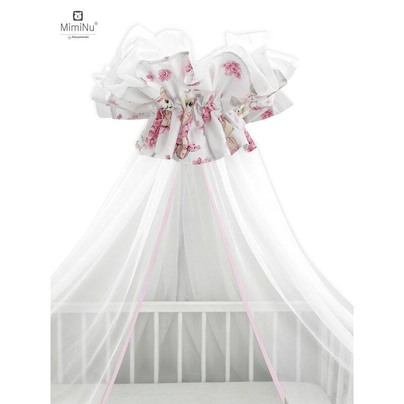 Baldachin, MimiNu, Din tull, Mare, Cu funda din bumbac, Dimensiune 400x170 cm, Materiale certificate Oeko Tex Standard 100, Design, Pink Ballerina - gogobaby.ro