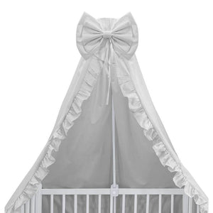 Baldachin, MimiNu, Pentru patut, Cu funda si volanas, 210x145 cm, Material certificat Oeko Tex Standard 100, Colectia Royal, Grey - gogobaby.ro