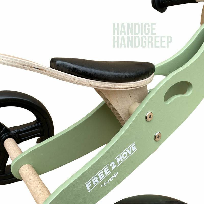 Bicicleta/tricicleta fara pedale, Free2Move, Din lemn, 2 in 1, Functie de bicicleta echilibru, Scaun reglabil, Roti ajustabile, Manere antiderapante, Varsta 1-3 ani, Conform cu standardele europene EN71-1;2018, EN71-2:2020, EN71-3:2021, Mint - gogobaby.ro