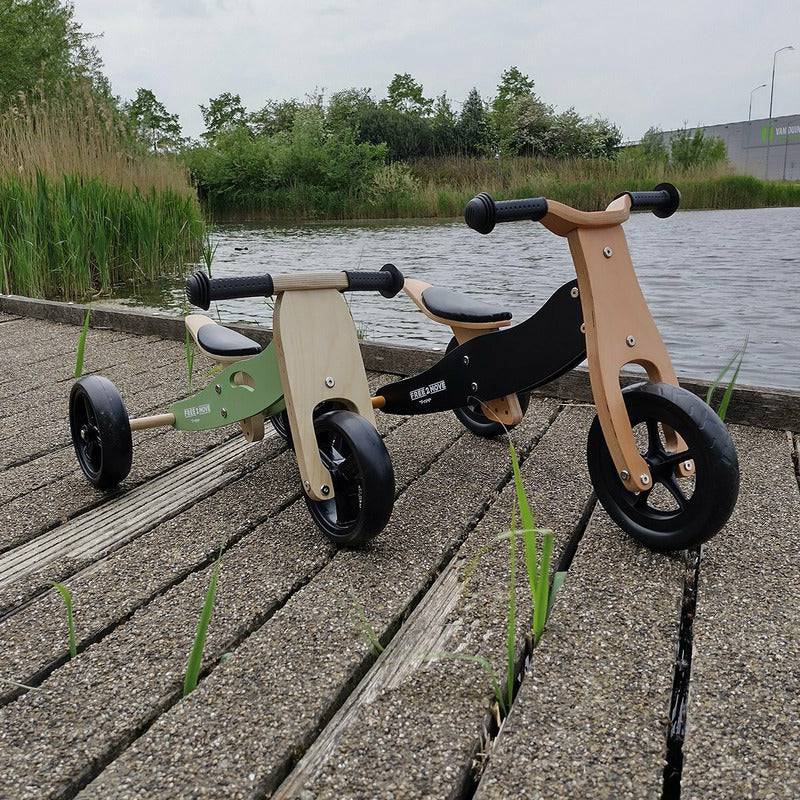 Bicicleta/tricicleta fara pedale, Free2Move, Din lemn, 2 in 1, Functie de bicicleta echilibru, Sa reglabila, Manere antiderapante, Roti ajustabile, 18 luni - 3 ani, Conform cu standardele europene EN71-1;2018, EN71-2:2020, EN71-3:2021, Brown White - gogobaby.ro