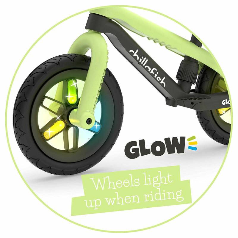 Bicicleta de echilibru, Chillafish, BMXie Glow, Cu spite luminoase, Cu sa reglabila, Greutatate 3.8 Kg, 12 inch, Pentru 2 - 5 ani, Pistachio