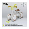 Bicicleta fara pedale, Lionelo, Villy, Cu 4 roti, Din spuma EVA si TPR, Stabila, Manere moi, antiderapante, 12- 36 luni, Sustine pana la 30 kg, Certificata EN 71-1:2014, EN 71-2:2011, EN 71-3:2019, Bej - gogobaby.ro