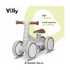 Bicicleta fara pedale, Lionelo, Villy, Cu 4 roti, Din spuma EVA si TPR, Stabila, Manere moi, antiderapante, 12- 36 luni, Sustine pana la 30 kg, Certificata EN 71-1:2014, EN 71-2:2011, EN 71-3:2019, Bej - gogobaby.ro