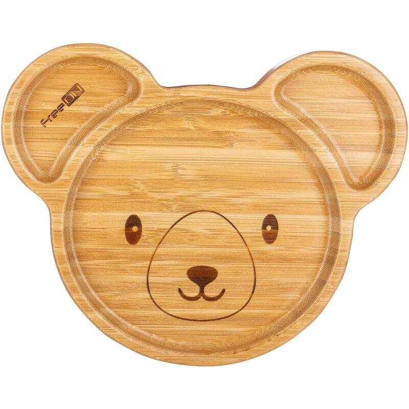 Farfurie compartimentata, FreeON, Din bambus, Cu ventuza, Conform cu standardul european de securitate EN 14372:2004, Bear - gogobaby.ro