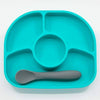 Set de masa, BBluv, Yumi, Farfurie compartimentata si lingurita, Cu 4 compartimente, Fara BPA, Aqua