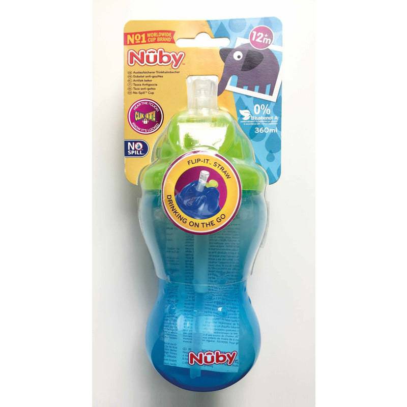 Cana cu pai, Nuby, Anti-alunecare, Cu inchidere etansa, Plastic, 360 ml, 12+ luni, Albastru - gogobaby.ro