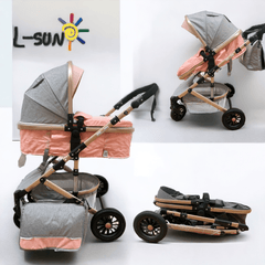 Carucior 2 in 1 L-sun Iris transformabil, 0-36 luni, cu suspensii pe cadru si roti cauciuc, culoare ROZ GGBT7C2