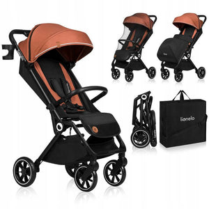 Carucior sport, Lionelo, Cloe, Cu accesorii, Cadru din aluminiu, Pana la 22 kg, Usor, Pliere compacta pentru avion, cu o singura mana, Ideal pentru toate tipurile de suprafete, 6 luni+, Maro - gogobaby.ro