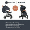 Carucior sport, Petite&Mars, Cross, Autopliabil, 6 luni+, Bara detasabila, Pliabil cu o mana, SPF 40, Sustine pana la 22 kg, Conform cu standardul EN 1888-2:2018, Gri