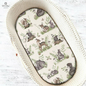 Cearceaf cu elastic, MimiNu, Pentru landou, carucior si cosulet, Dimensiune 80x35 cm, Din bumbac certificat Oeko Tex Standard 100, Design, Calm Forest Natural - gogobaby.ro