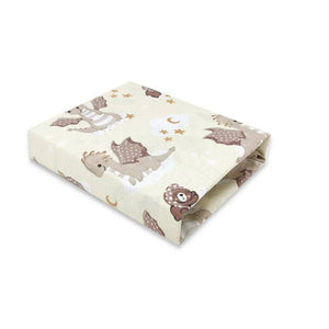 Cearceaf cu elastic, Qmini, Pentru patut 140X70 cm, Din bumbac certificat Oeko Tex Standard 100, Dragons Beige - gogobaby.ro