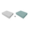 Set 2 cearceafuri cu elastic, Qmini, Pentru patut leagan sau patut co-sleeper, 90x40 cm, Din bumbac, Material certificat Oeko Tex Standard 100, Grey and Dark Mint