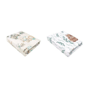Set 2 cearceafuri cu elastic, MimiNu, Pentru patut leagan sau patut co-sleeper, 90x40 cm, Din bumbac, Material certificat Oeko Tex Standard 100, Zoo on Bikes Nugat and Lulu Natural - gogobaby.ro