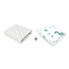 Set 2 cearceafuri cu elastic, MimiNu, Pentru patut leagan sau patut co-sleeper, 90x40 cm, Din bumbac, Material certificat Oeko Tex Standard 100, Dino Mint and Mini Grays Stars