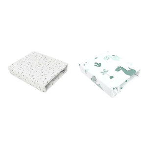 Set 2 cearceafuri cu elastic, MimiNu, Pentru patut leagan sau patut co-sleeper, 90x40 cm, Din bumbac, Material certificat Oeko Tex Standard 100, Dino Mint and Mini Grays Stars - gogobaby.ro