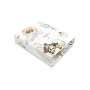 Cearceaf cu elastic, Qmini, Pentru patut co-sleeper, Theo, Dimensiune 85 x 46 cm, Din bumbac certificat Oeko Tex Standard 100, Teddy Bear and Friends Beige - gogobaby.ro