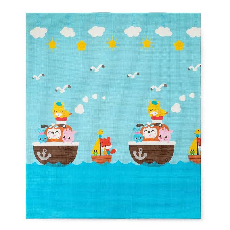 Covoras de joaca interactiv, Petite&Mars, Joy Max, Design Animale si cifre, Reversibil, Cu suprafata antiderapanta si impermeabila, 180 x 150 x 1.5 cm, 0 luni+, Conform standardului de securitate EN71-1 2 3, Multicolor - gogobaby.ro
