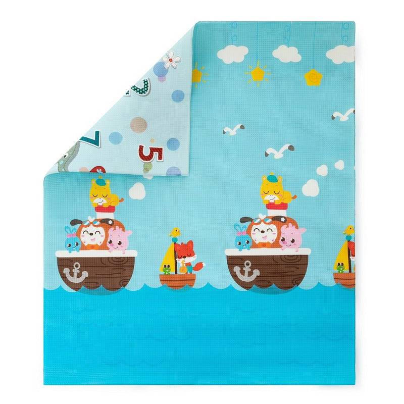 Covoras de joaca interactiv, Petite&Mars, Joy Max, Design Animale si cifre, Reversibil, Cu suprafata antiderapanta si impermeabila, 180 x 150 x 1.5 cm, 0 luni+, Conform standardului de securitate EN71-1 2 3, Multicolor - gogobaby.ro