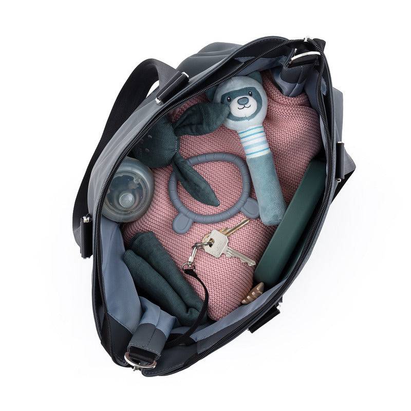 Geanta pentru mamici, Petite&Mars, Cu 6 buzunare, inclusiv termo si impermeabil, Cu saltea de infasat inclusa, 53 x 36 x 19 cm, Zoe, Gri