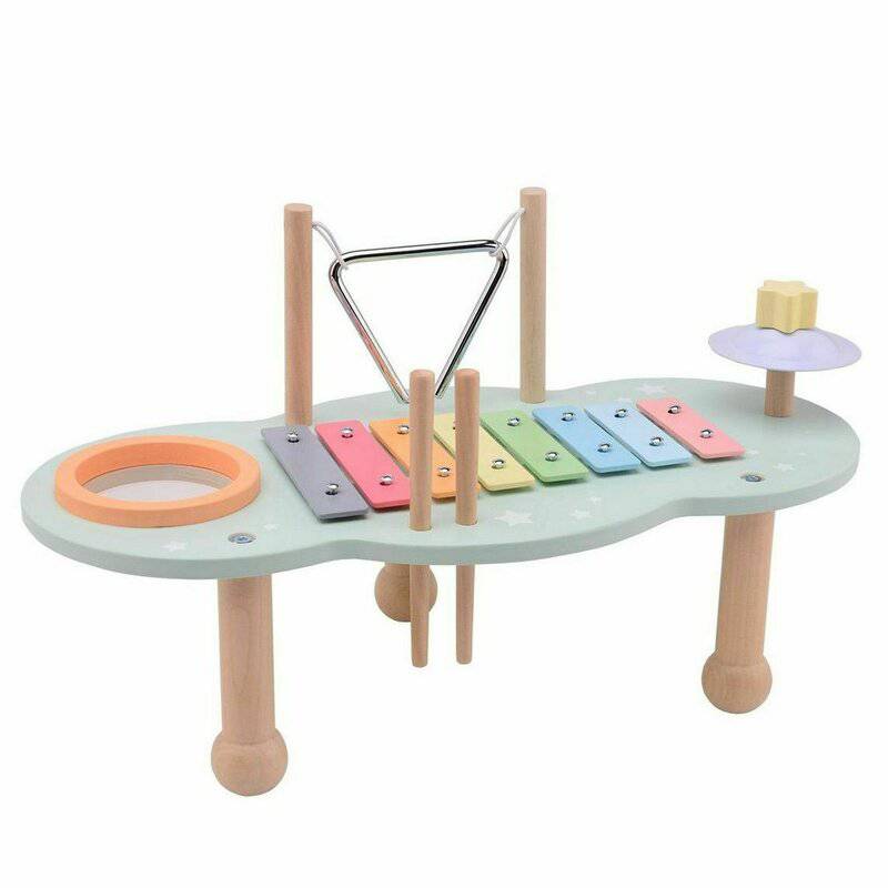 Masuta muzicala, Joueco, Multifunctionala, Din lemn certificat FSC, Cu accesorii, 44 8 x 22 5 x 24 5 cm, 12 luni+, Multicolor - gogobaby.ro