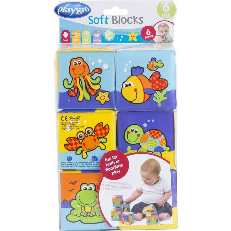 Set 6 cuburi noi pentru baie, Playgro, Cu animalute marine, Dimesiune 7.5 cm fiecare cub, Soft blockes for bath - gogobaby.ro