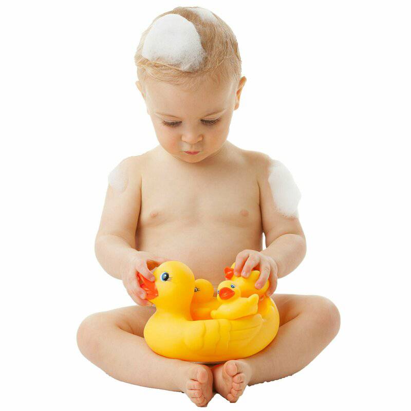Set de joaca de baie, Playgro, Ratusca cu trei boboci, Fara gauri - gogobaby.ro