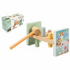 Banc de lucru, Joueco, Familia Wildies, 10 piese, Cu ciocanel, Din lemn certificat FSC, 26x12 cm, 12 luni+, Multicolor